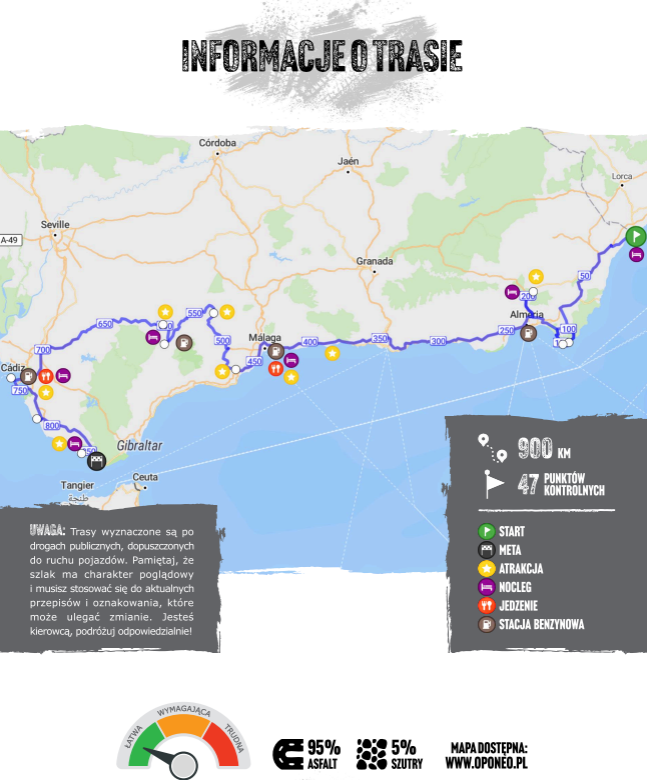 mapa trasy Ekspedycje Oponeo kamperem po Andaluzji