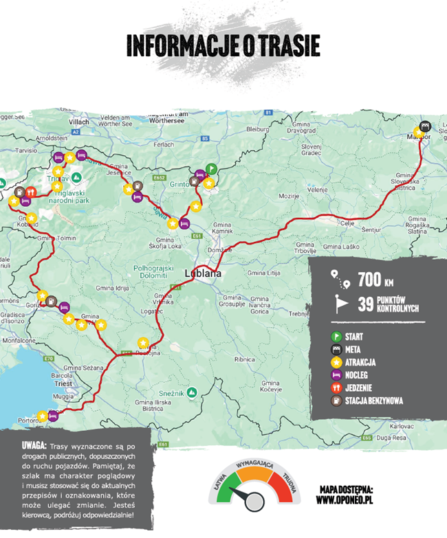 mapa trasy Ekspedycji Oponeo w Słowenii