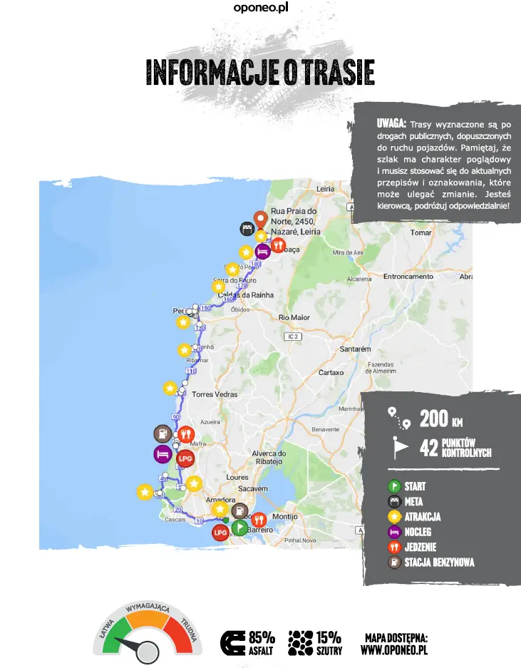 mapka Ekspedycji Oponeo Lizbona i środkowe wybrzerze Portugalii