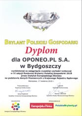 Dyplom Brylant Polskiej Gospodarki 2018