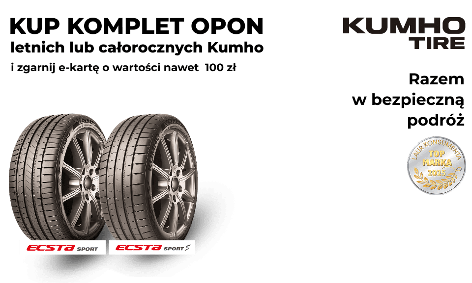Kup komplet opon letnich lub całorocznych Kumho i zgarnij e-kartę Morele.net. Wejdź na stronę i dowiedz się więcej o promocji!
