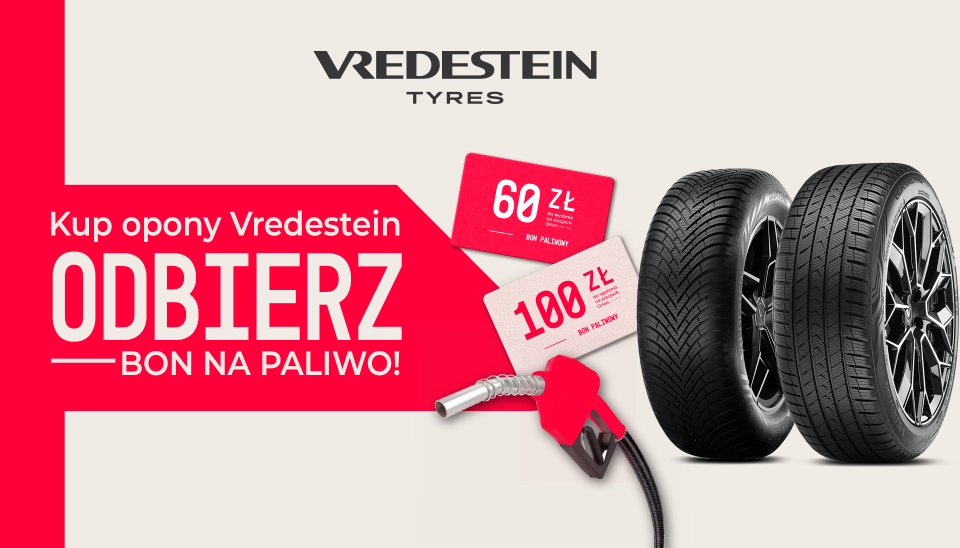 Kup komplet opon całorocznych marki Vredestein, aby otrzymać kartę podarunkową nawet do 100zł. Wejdź na stronę i dowiedz się więcej o promocji!