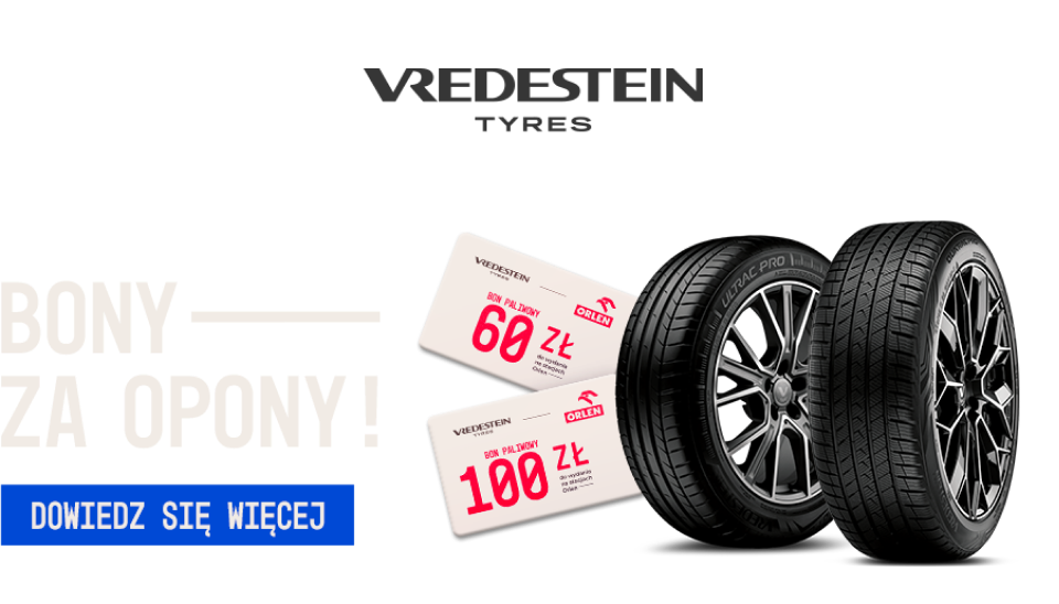 Kup komplet opon zimowych marki Vredestein, a otrzymasz bon paliwowy o wartości nawet 100zł! Wejdź na stronę i dowiedz się więcej o promocji!