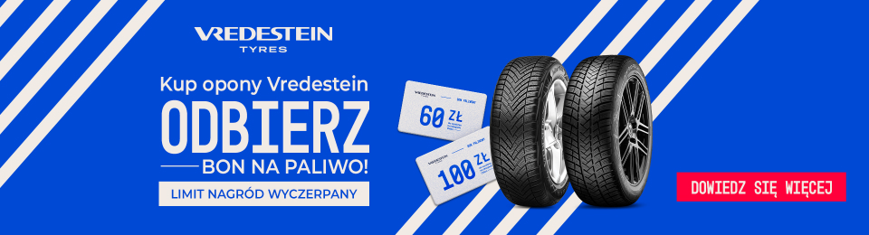 Kup komplet opon zimowych marki Vredestein, a otrzymasz bon paliwowy o wartości nawet 100zł! Wejdź na stronę i dowiedz się więcej o promocji!