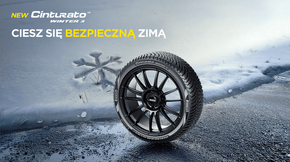 Opona Pirelli Cinturato Winter 3 na tle ośnieżonej drogi