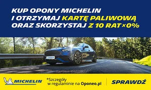 Kup komplet opon letnich lub całorocznych marki Michelin i otrzymaj kartę paliwową o wartości 60zł lub 120zł oraz skorzystaj z rat 0% . Wejdź na stronę i dowiedz się więcej o promocji!