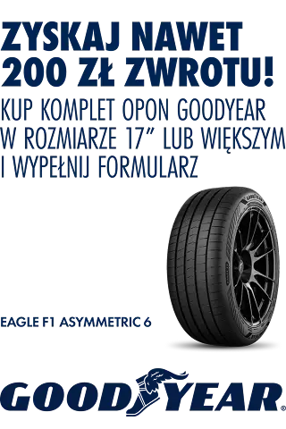 Kup komplet opon całorocznych lub letnich marki Goodyear, a następnie wypełnij formularz by otrzymać nawet 200zł! Wejdź na stronę i dowiedz się więcej o promocji!
