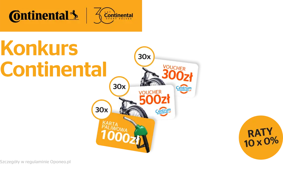 Kup komplet opon letnich lub całorocznych marki Continental, a następnie odpowiedz na pytanie by wziąć udział w konkursie o nawet 1000zł! Wejdź na stronę i dowiedz się więcej o konkursie!