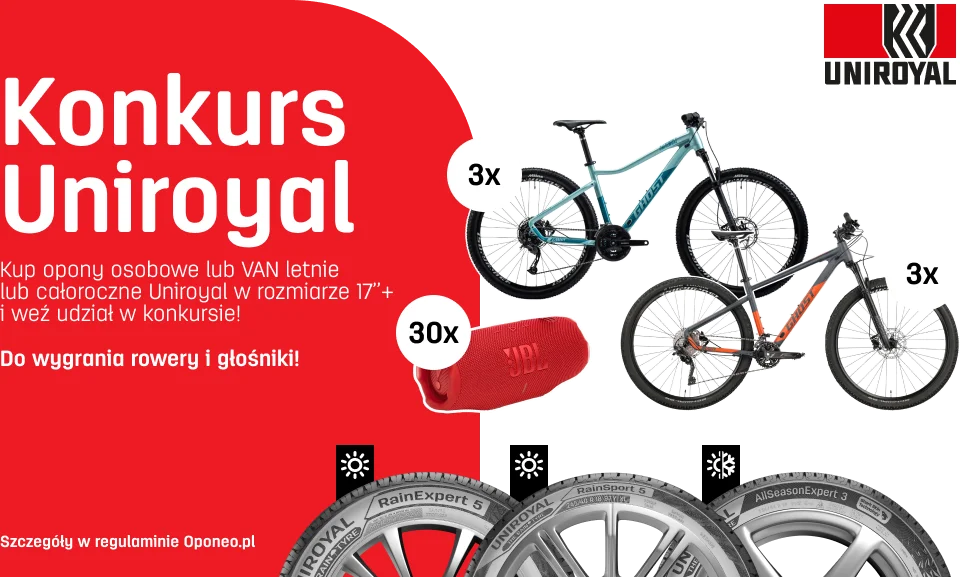 Kup komplet opon letnich lub całorocznych marki Uniroyal, odpowiedz na pytanie by wziąć udział w konkursie! Wejdź na stronę i dowiedz się więcej!