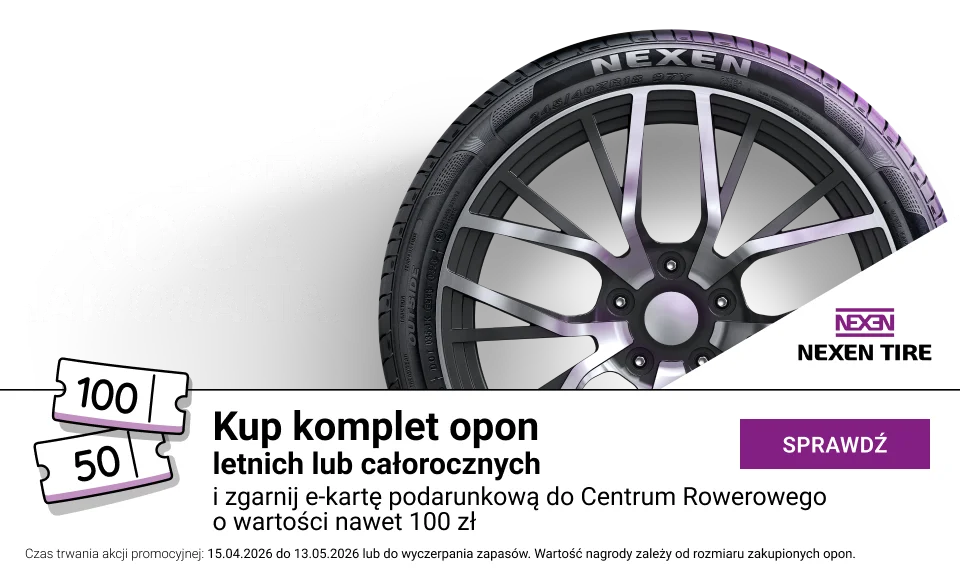 Kup komplet opon letnich lub całorocznych Nexen i otrzymaj e-kartę podarunkową do CentrumRowerowego.pl. Wejdź na stronę i dowiedz się więcej o promocji!