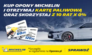 Kup opony Michelin zimowe lub całoroczne i odbierz kartę paliwową 60 lub 120 zł. Skorzystaj z rat 0%! Wejdź na stronę i dowiedz się więcej o promocji!