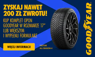 Kup komplet opon całorocznych lub zimowych marki Goodyear, a następnie wypełnij formularz by otrzymać nawet 200zł! Wejdź na stronę i dowiedz się więcej o promocji!