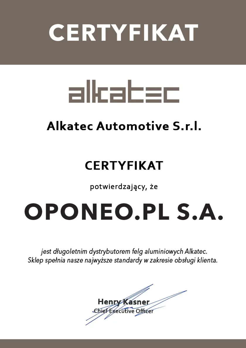 Certyfikat dla marki Alkatec
