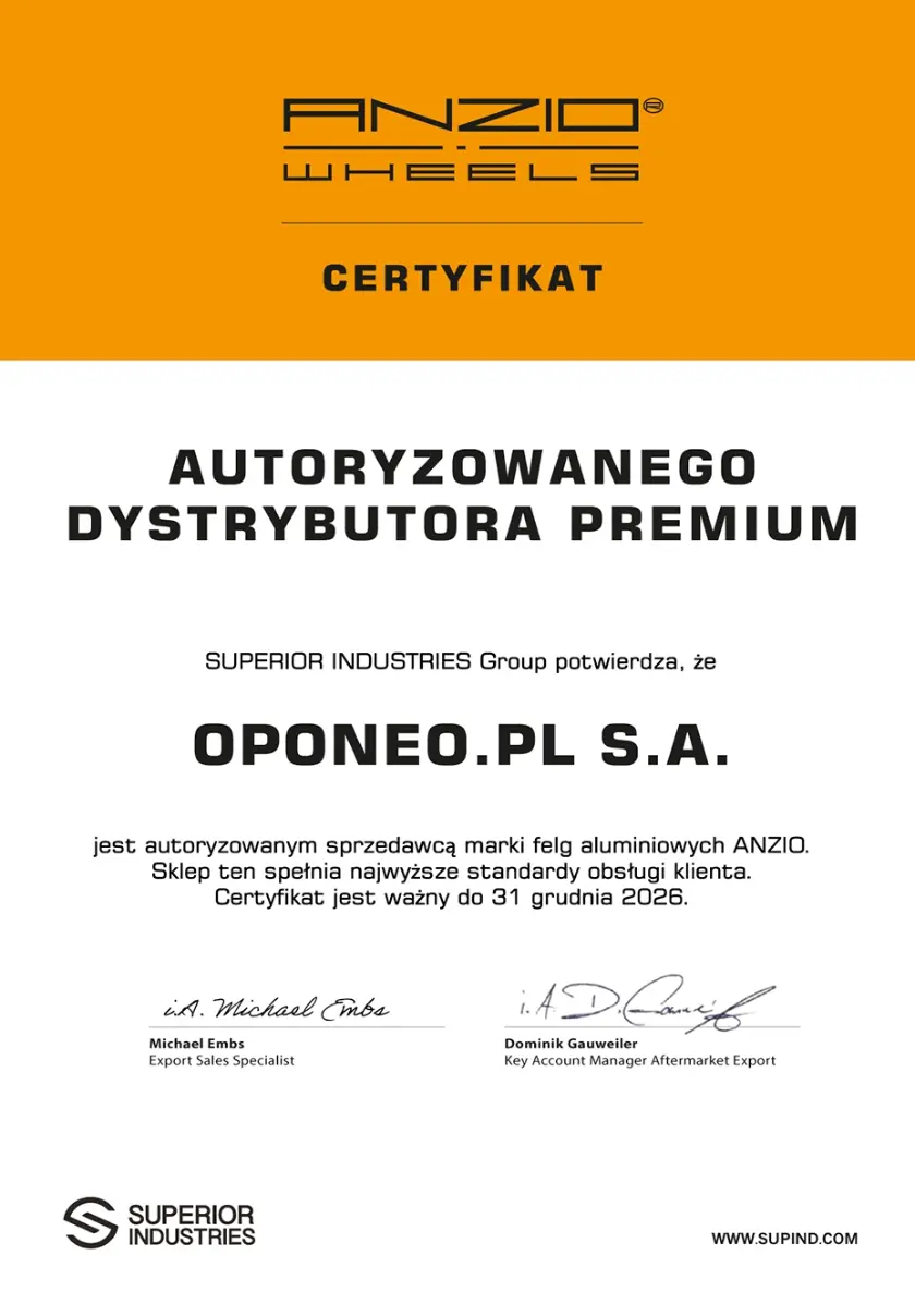 Certyfikat dla marki ANZIO
