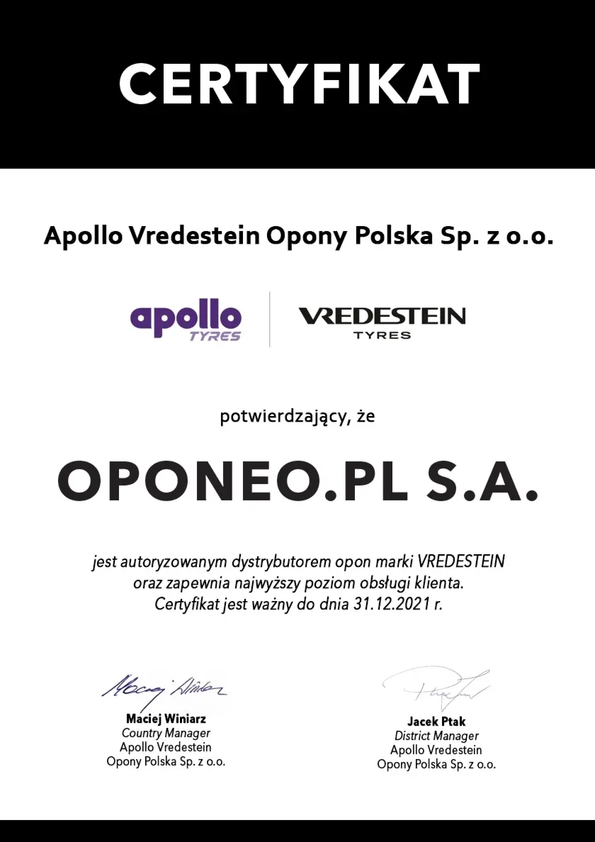 Certyfikat dla marki Apollo