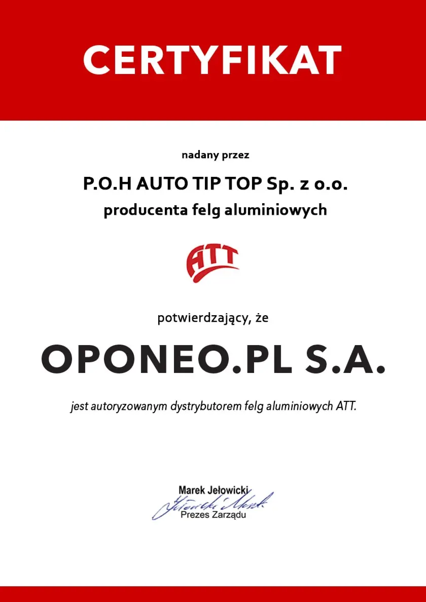 Certyfikat dla marki ATT