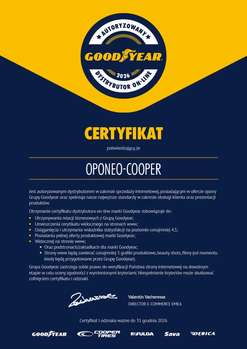 Certyfikat dla marki Cooper