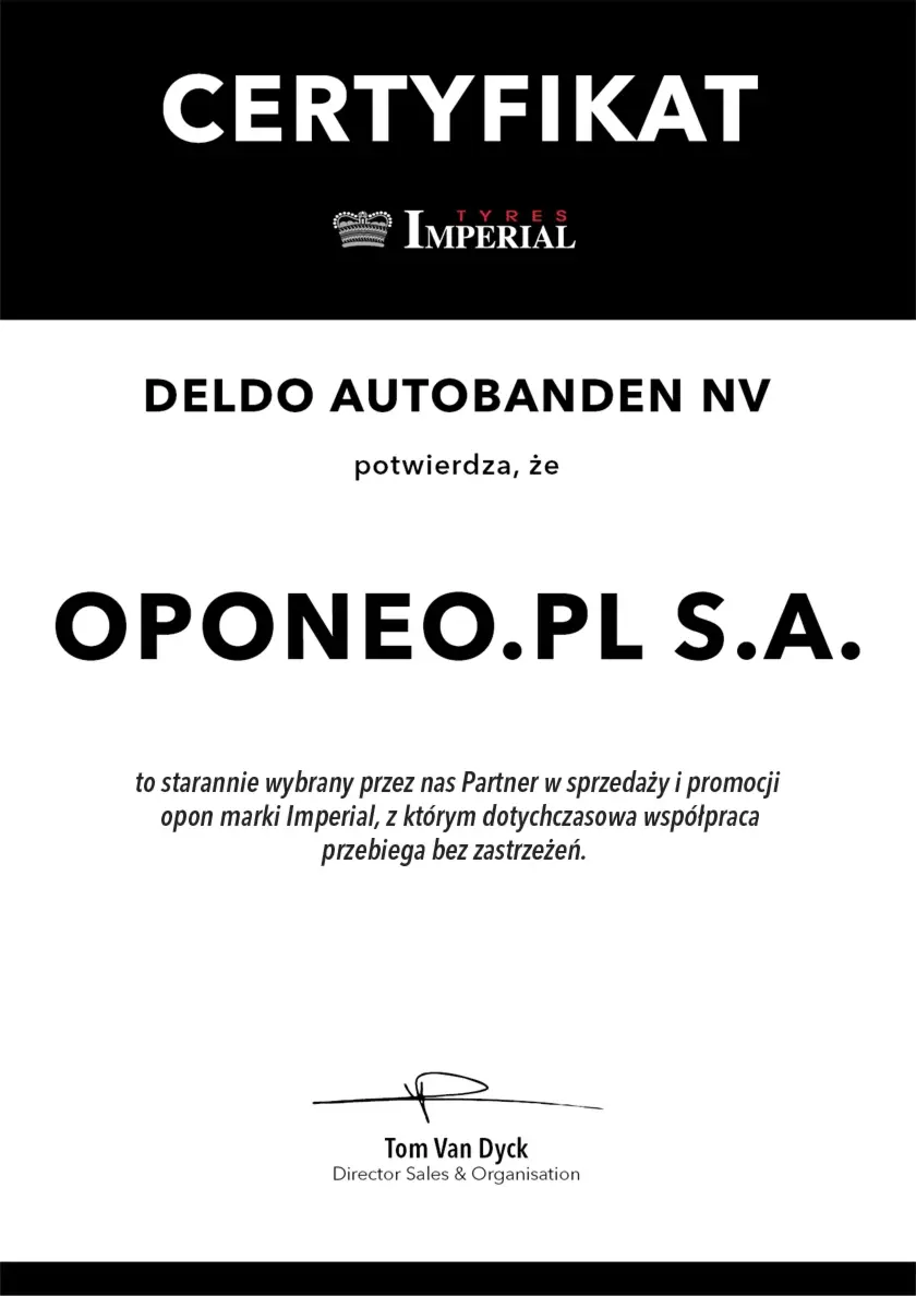 Certyfikat dla marki Imperial