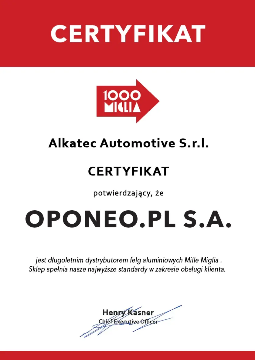 Certyfikat dla marki Mille Miglia