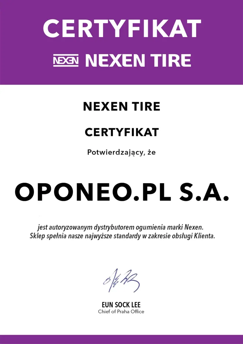 Certyfikat dla marki Nexen