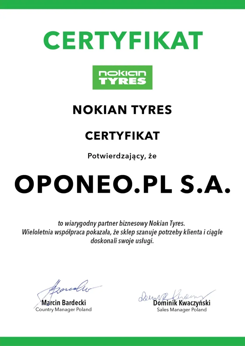 Certyfikat dla marki Nokian Tyres