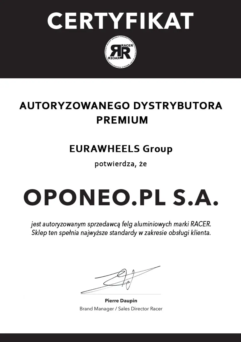 Certyfikat dla marki Racer