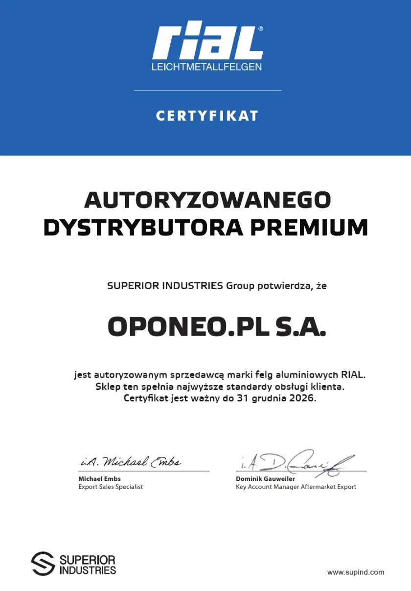 Certyfikat dla marki RIAL